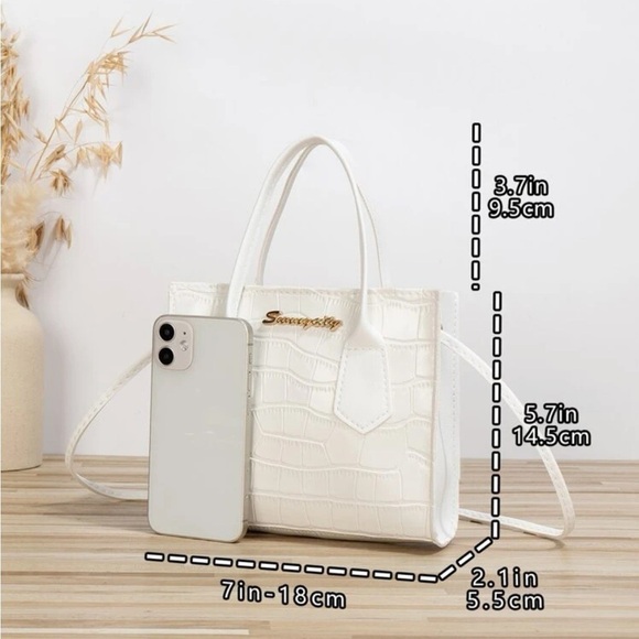 ⚠️Clearance White Crocodile Print Mini Square Crossbody Handle Bag - Picture 3 of 4